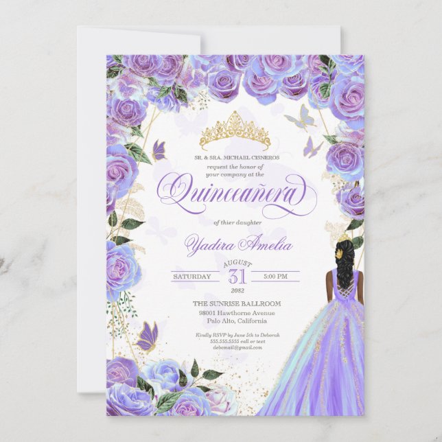 Quinceanera Lavender Purple Elegant Butterfly  Inv Invitation (Front)