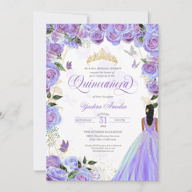 Quinceanera Lavender Purple Elegant Butterfly  Invitation (Front)
