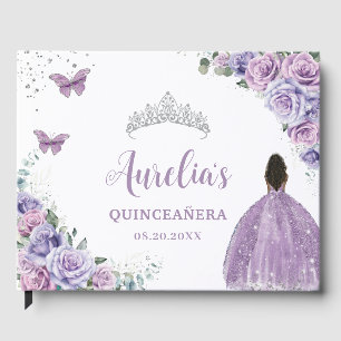 QUINCEAÑERA Lavender Purple Floral Brown Princess Guest Book