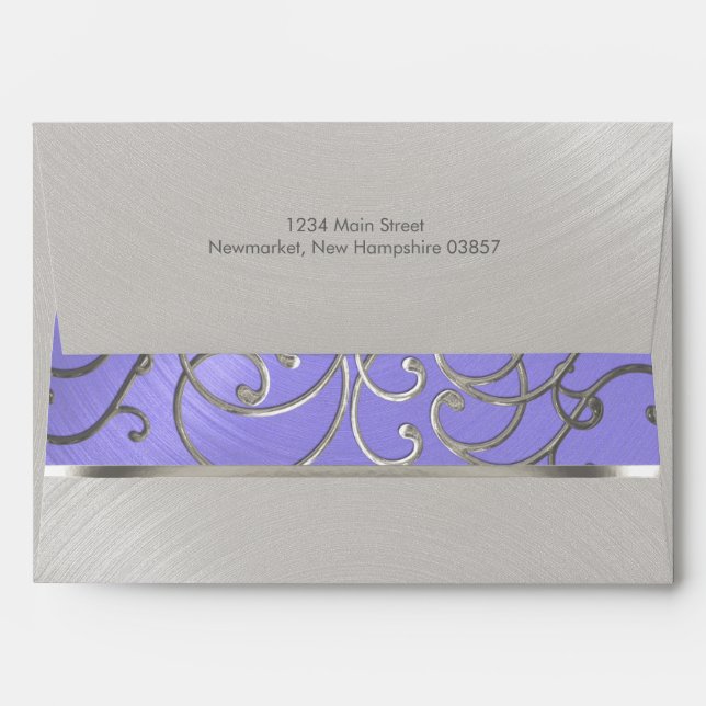 Quinceanera Lavender Purple Silver Filigree Swirls Envelope (Back (Top Flap))