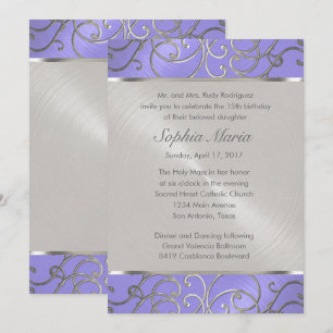 Quinceanera Lavender Purple Silver Filigree Swirls Invitation