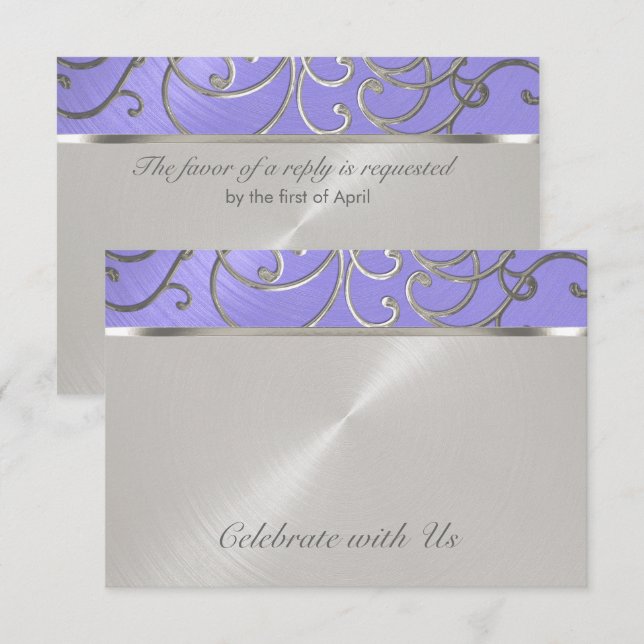Quinceanera Lavender Purple Silver Filigree Swirls Invitation (Front/Back)