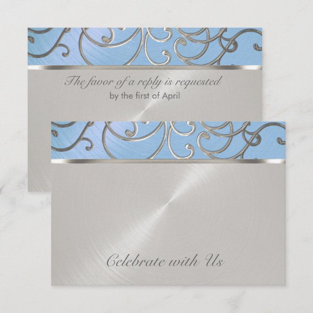 Quinceanera Light Blue and Silver Filigree Swirls Invitation (Front/Back)