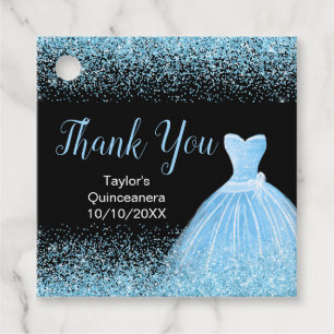 Quinceanera Light Blue Dress Faux Glitter Favour Tags