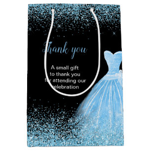Quinceanera Light Blue Dress Faux Glitter Medium Gift Bag