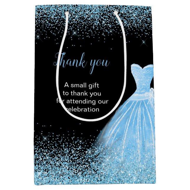 Quinceanera Light Blue Dress Faux Glitter Medium Gift Bag (Front)