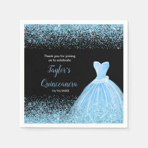 Quinceanera Light Blue Faux Glitter Napkin