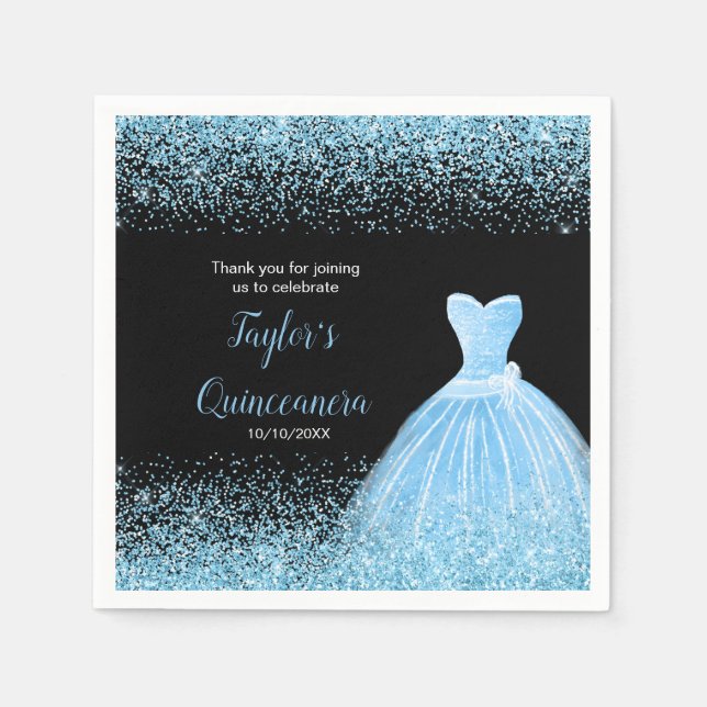 Quinceanera Light Blue Faux Glitter Napkin (Front)