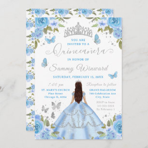 Quinceañera Light Blue Princess Brunette Girl Invitation