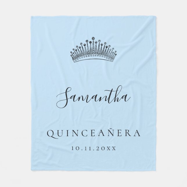 Quinceanera light blue tiara crown name fleece blanket (Front)