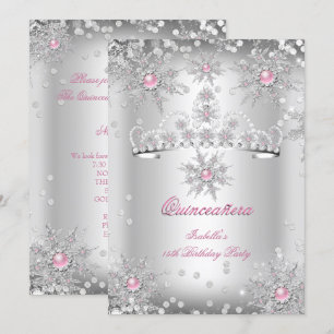 Quinceanera Light Pink Silver Winter Wonderland Invitation