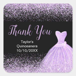 Quinceanera Light Purple Dress Faux Glitter Square Sticker