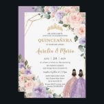 Quinceañera Lilac Blush Floral Rose Gold Twins Invitation<br><div class="desc">Personalise this lovely quinceañera invitation with own wording easily and quickly,  simply press the customise it button to further re-arrange and format the style and placement of the text.  Matching items available in store!  (c) The Happy Cat Studio</div>