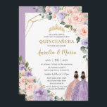 Quinceañera Lilac Blush Floral Rose Gold Twins Invitation<br><div class="desc">Personalise this lovely quinceañera invitation with own wording easily and quickly,  simply press the customise it button to further re-arrange and format the style and placement of the text.  Matching items available in store!  (c) The Happy Cat Studio</div>