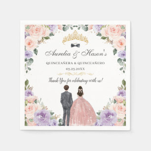 Quinceañera Lilac Blush Floral Twins Boy Girl Napkin