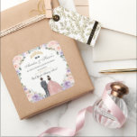 Quinceañera Lilac Blush Floral Twins Boy Girl Square Sticker<br><div class="desc">(c) The Happy Cat Studio</div>