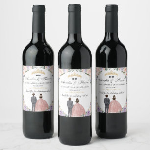 Quinceañera Lilac Blush Floral Twins Boy Girl Wine Label