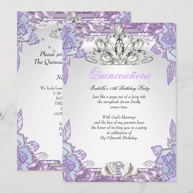 Quinceanera Lilac Pink 15th Birthday Party 2 Invitation (Front/Back)