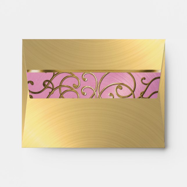 Quinceanera Lilac Pink and Gold Filigree Swirls Envelope (Back (Top Flap))