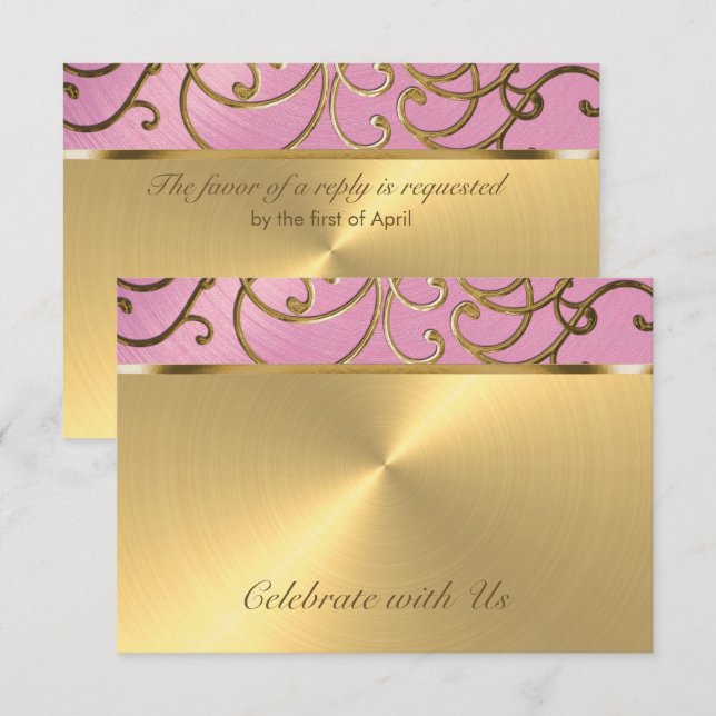 Quinceanera Lilac Pink and Gold Filigree Swirls Invitation (Front/Back)