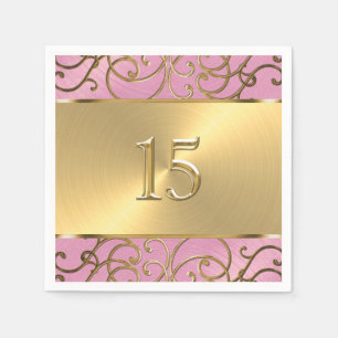 Quinceanera Lilac Pink and Gold Filigree Swirls Napkin