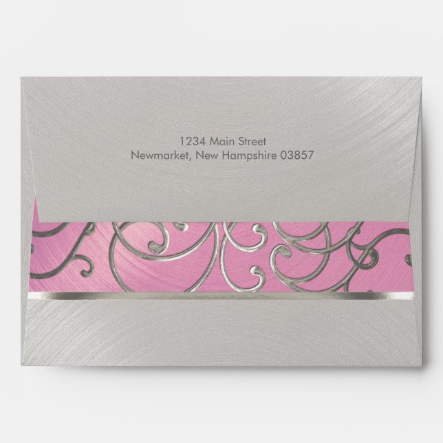 Quinceanera Lilac Pink and Silver Filigree Swirls Envelope (Back (Top Flap))