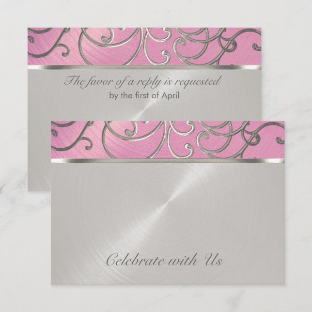 Quinceanera Lilac Pink and Silver Filigree Swirls Invitation (Front/Back)
