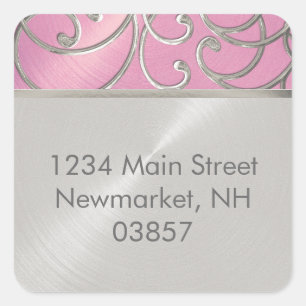 Quinceanera Lilac Pink and Silver Filigree Swirls Square Sticker