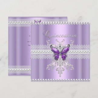 Quinceanera Lilac Pink Pearl Lace Butterfly Invitation