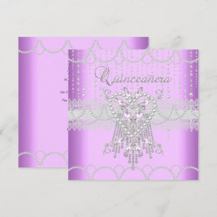 Quinceanera Lilac Pink Pearl Lace Diamond Invitation