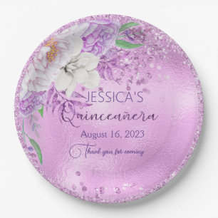 Quinceanera Lilac Purple Floral Paper Plate