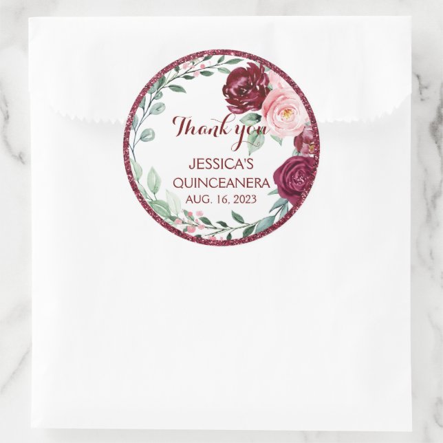 Quinceanera Lilac Purple Floral Round Sticker (Bag)