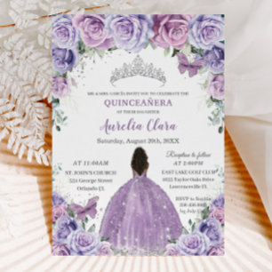 Quinceañera Lilac Purple Flowers Brown Princess Invitation