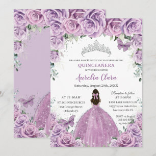 Quinceañera Lilac Purple Flowers Butterflies Crown Invitation