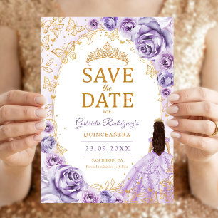 Quinceanera Lilac Purple Gold Floral Save The Date