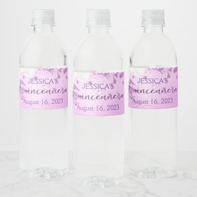 Quinceanera lilac purple mini water label (Bottles)
