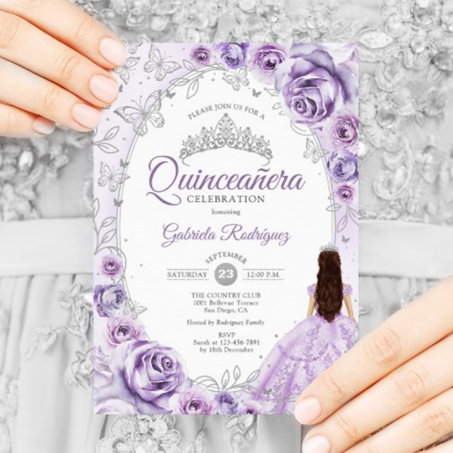 Quinceanera Lilac Purple Silver Floral Invitation (Creator Uploaded)