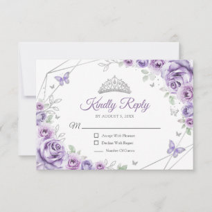 Quinceanera Lilac Purple Silver Floral Reply RSVP Card