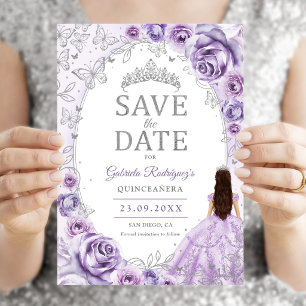 Quinceanera Lilac Purple Silver Floral Save The Date