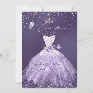 Quinceanera Lilac Purple Silver Glitter Gown Invitation