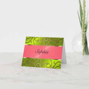 Quinceanera Lime Green Pink Gold Filigree Swirls Invitation