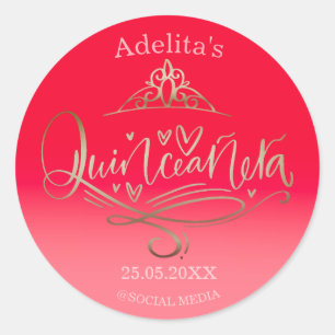 Quinceañera lipstick red pink 15th birthday classic round sticker