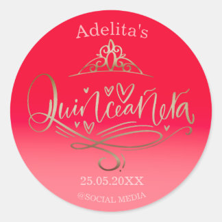 Quinceañera lipstick red pink 15th birthday classic round sticker