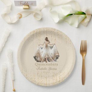 Quinceañera Luxury Ivory Gold Personalised Paper Plate