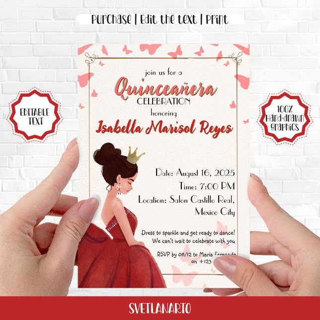 Quinceañera Magenta Elegant Princess Invitation (Creator Uploaded)