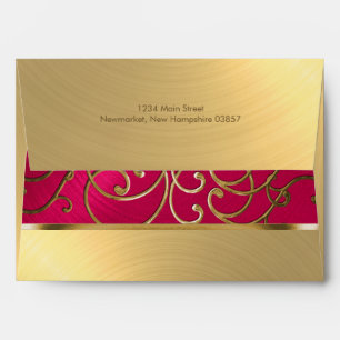 Quinceanera Magenta Pink and Gold Filigree Swirls Envelope