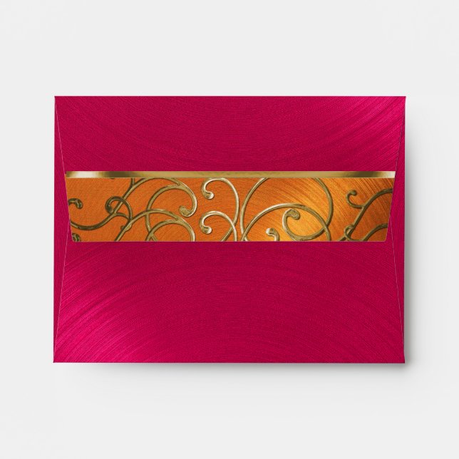 Quinceanera Magenta Pink Orange Gold Filigree Envelopes (Back (Top Flap))