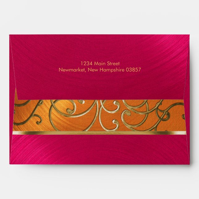 Quinceanera Magenta Pink Orange Gold Filigree Envelopes (Back (Top Flap))
