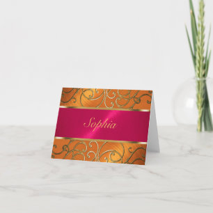 Quinceanera Magenta Pink Orange Gold Filigree Invitation