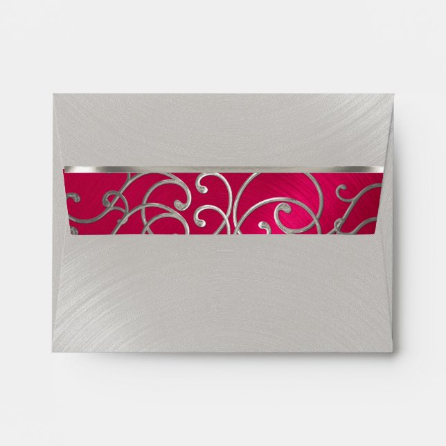 Quinceanera Magenta Pink Silver Filigree Swirls Envelope (Back (Top Flap))